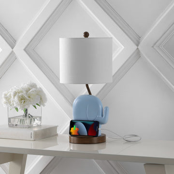 Ellie Bohemian Designer Iron/Resin Elephant LED Kids Table Lamp with Phone Stand and USB Charging Port - JONATHAN Y